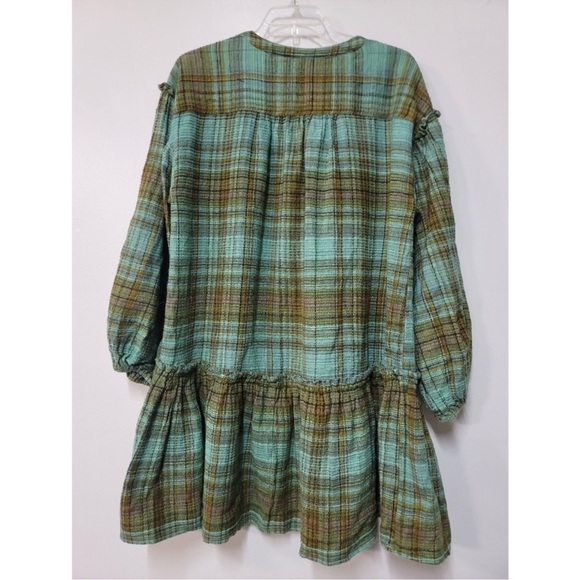 Free people Alexa Plaid Mini Dress XL Green and Brown bohemian boho NEW - Picture 4 of 11